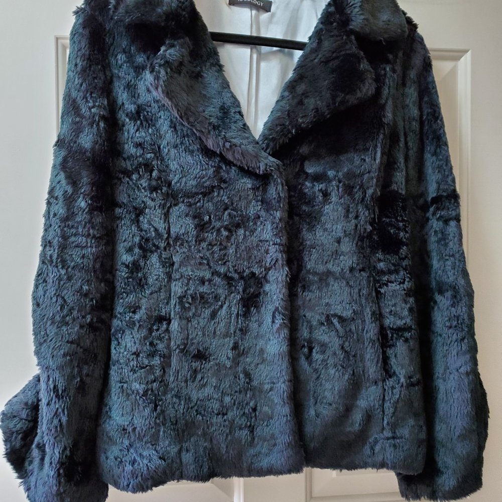 Ideology Black Fur Satin Sash Belt Jacket